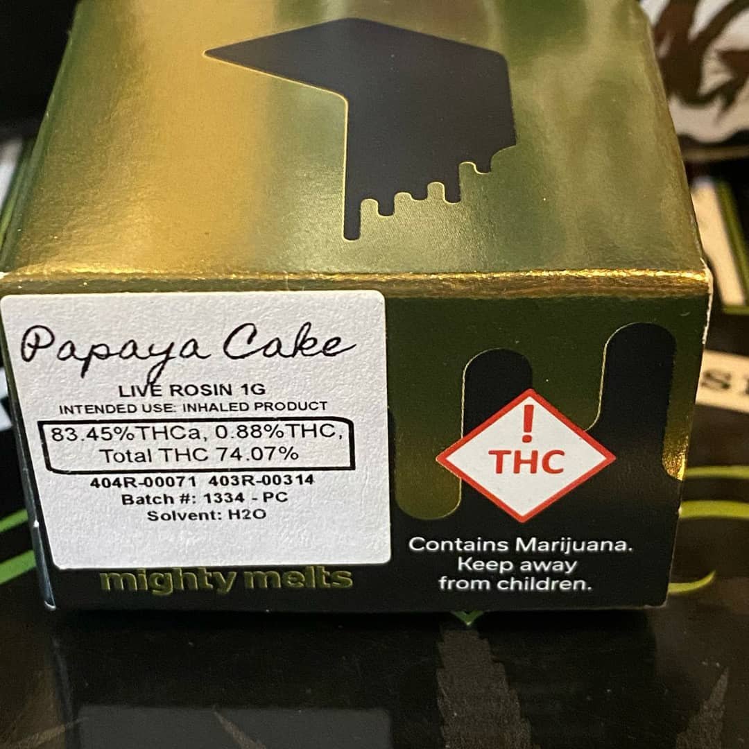 2026/07/1000022283.jpg Mighty Melts
Papaya Cake Cold Cure Live Rosin, 1.0g - Image 1